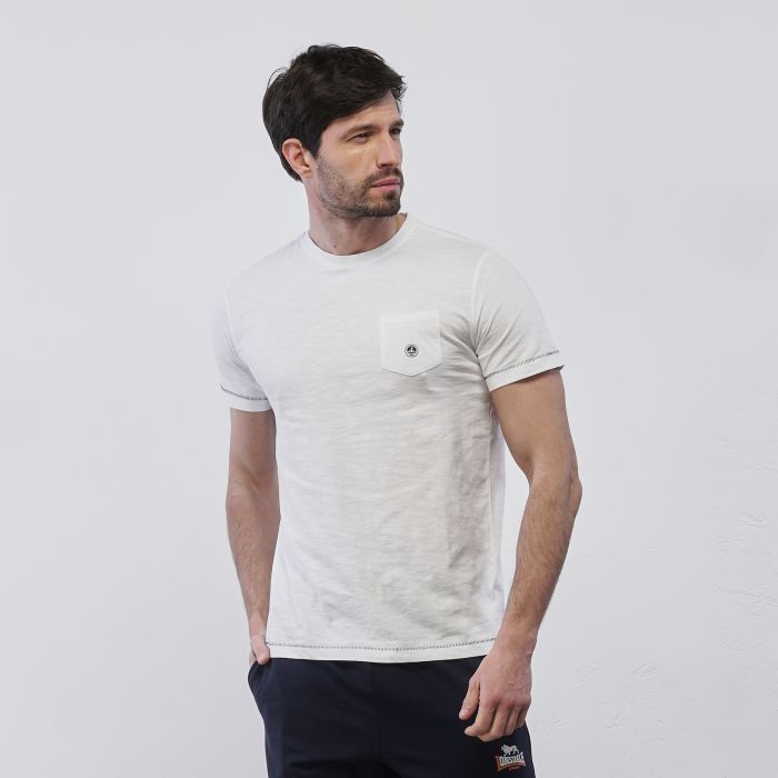 T-shirt bianca Navy Sail da uomo maniche corte con taschino