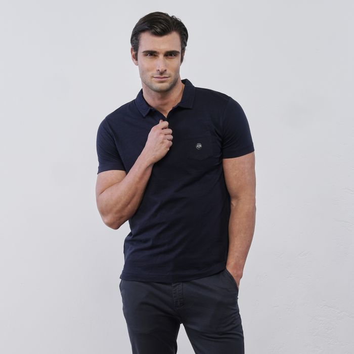 Polo blu Navy Sail da uomo maniche corte con taschino