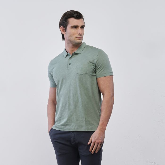 Polo verde Navy Sail da uomo maniche corte con taschino