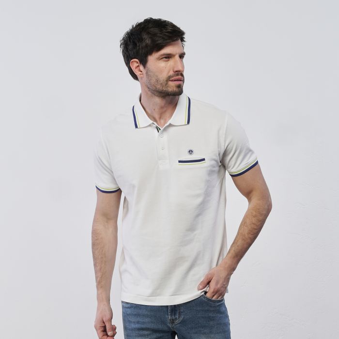 Polo bianca Navy Sail da uomo maniche corte con taschino