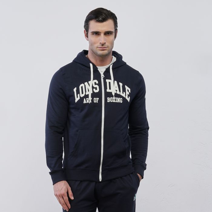 Felpa blu Lonsdale da uomo con maxi logo e zip