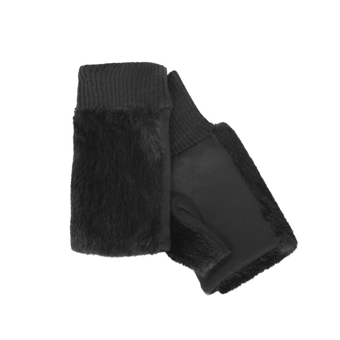 Guanti neri senza dita con peluche