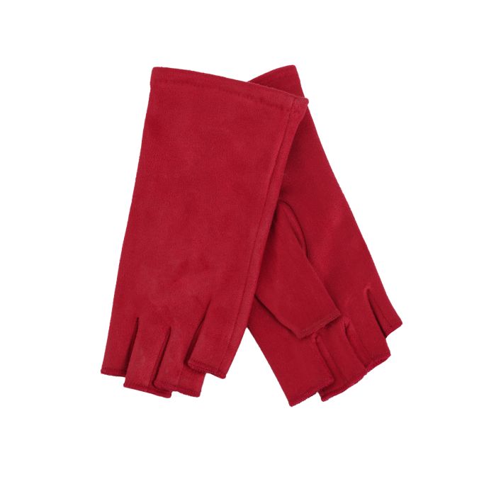 Guanti rossi senza dita effetto scamosciato