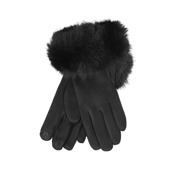 Guanti neri con bordo in eco pelliccia