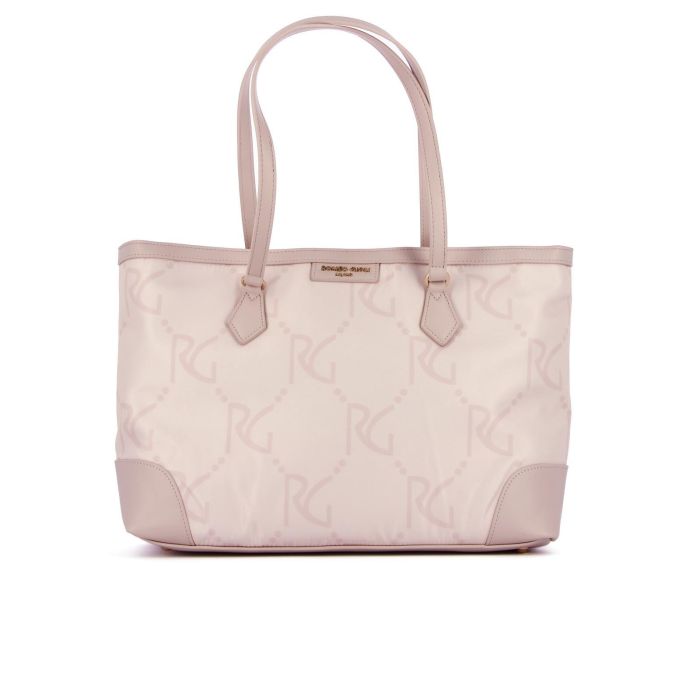 Shopper rosa in tessuto con maxi loghi