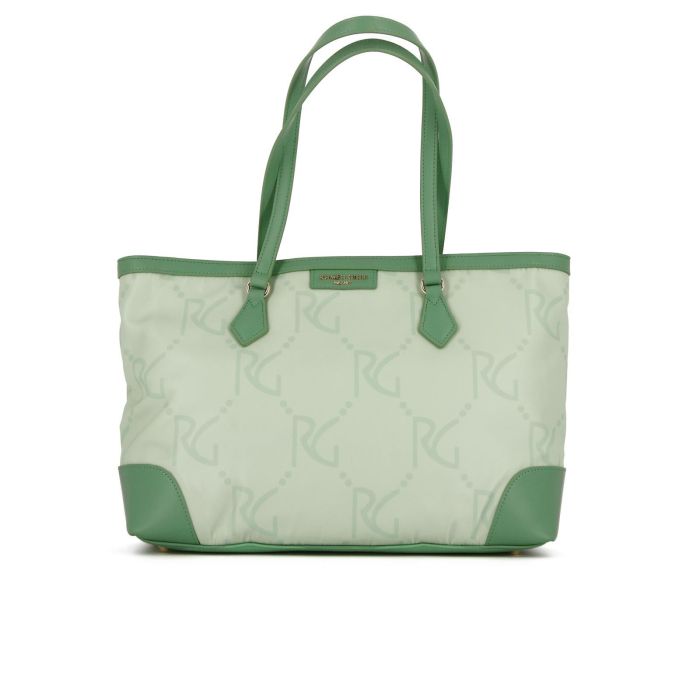 Shopper verde in tessuto con maxi loghi