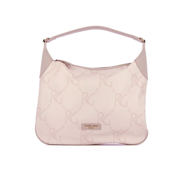 Hobo bag rosa in tessuto con stampa maxi loghi