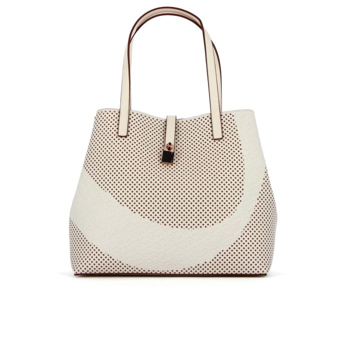 Shopper bianca effetto traforato con tracolla removibile