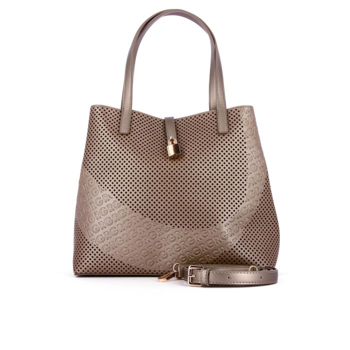 Shopper oro effetto traforato con tracolla removibile