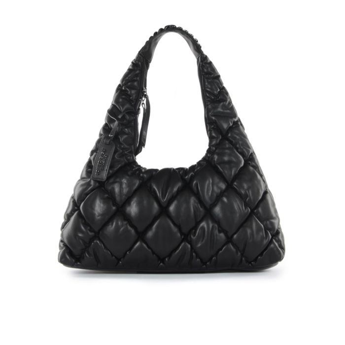 Hobo bag nera effetto trapuntato con zip