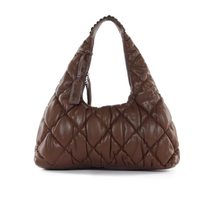 Hobo bag marrone effetto trapuntato con zip