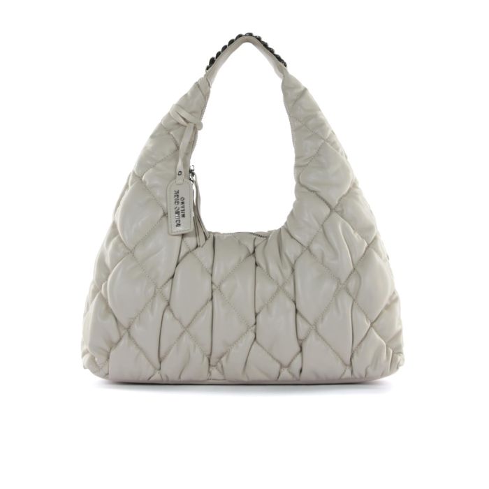 Hobo bag bianca effetto trapuntato con zip