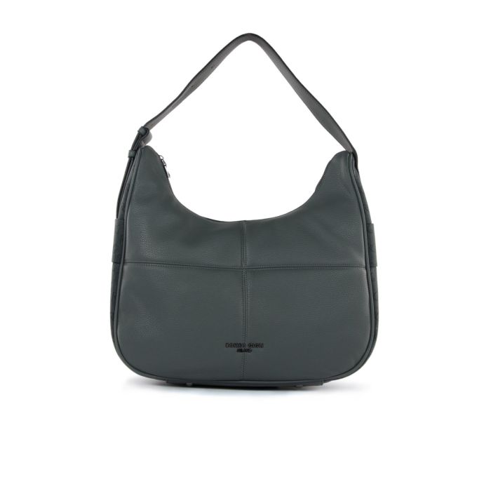 Hobo bag verde con logo e inserti laterali in stampa multilogo