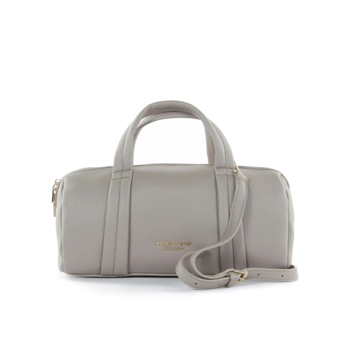 Bauletto cilindrico beige con tracolla removibile e logo