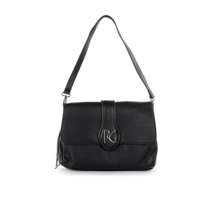 Borsa nera a spalla con maxi logo