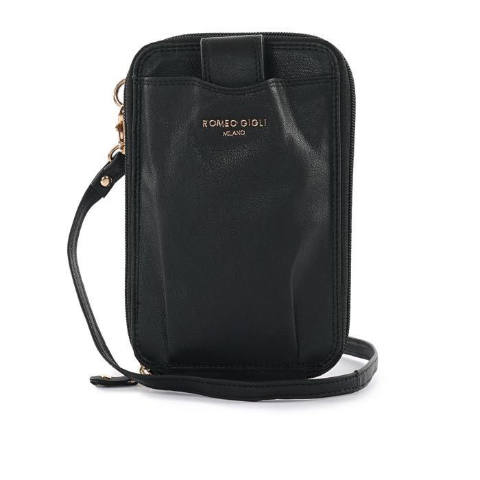 Mini tracolla nera da donna con zip e tasca