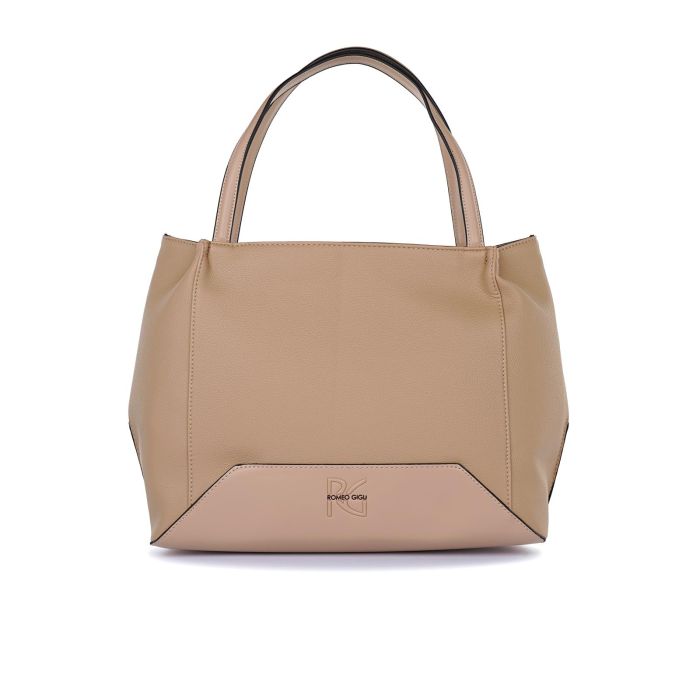 Borsa marrone da donna con doppio manico e logo