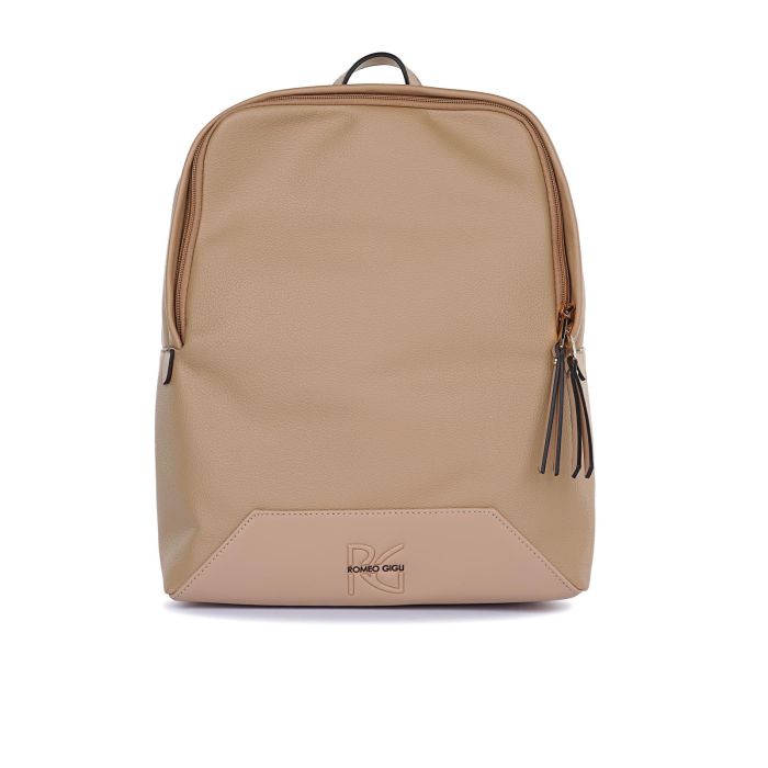 Zainetto marrone da donna beige con zip e maxi logo