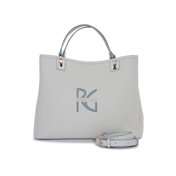 Borsa azzurra da donna con maxi logo e tracolla removibile