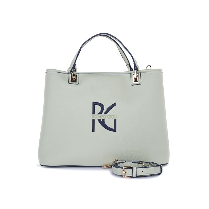 Borsa verde chiaro da donna con maxi logo e tracolla removibile