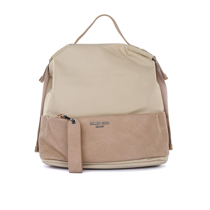 Zainetto beige da donna con maxi tascone frontale