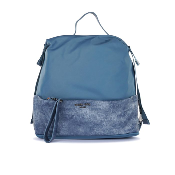 Zainetto azzurro da donna con maxi tascone frontale