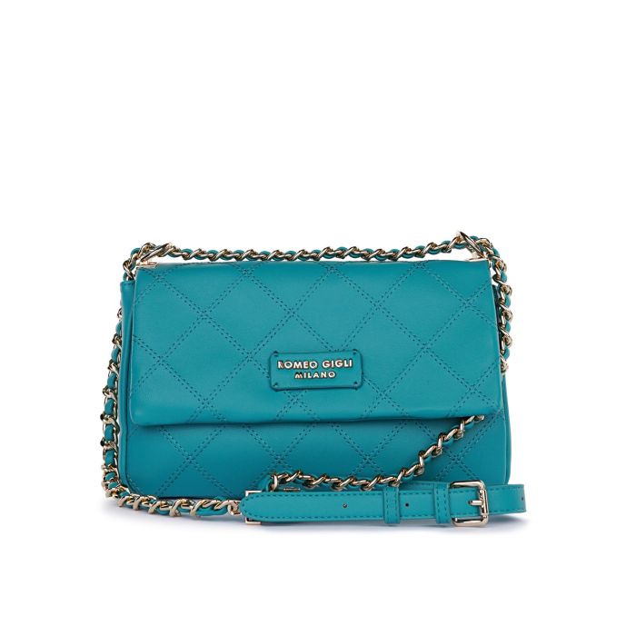 Borsa azzurra da donna effetto trapuntato con tracolla in catena