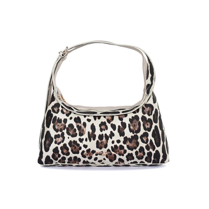 Borsa beige e animalier double face da donna con manico circolare