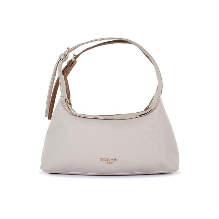 Borsa beige e marrone double face da donna con manico circolare