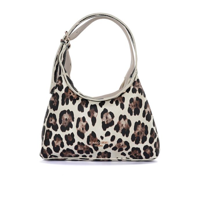 Borsetta beige e animalier double face da donna con manico circolare