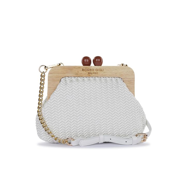 Clutch bianca da donna con tracolla removibile in catena
