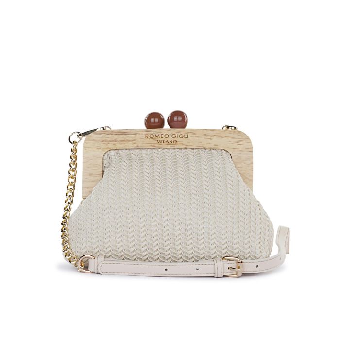 Clutch beige da donna con tracolla removibile in catena