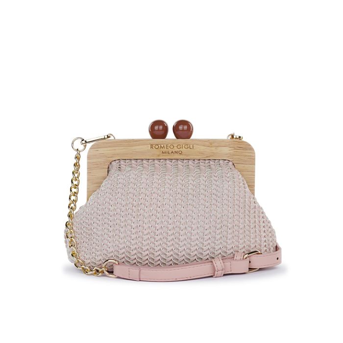 Clutch rosa da donna con tracolla removibile in catena