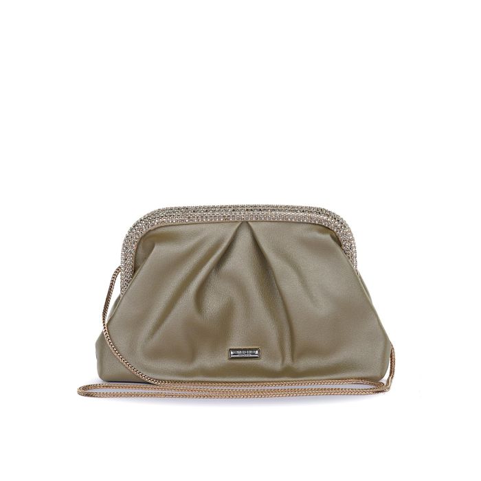Clutch oro morbida da donna con strass e tracolla removibile in catena