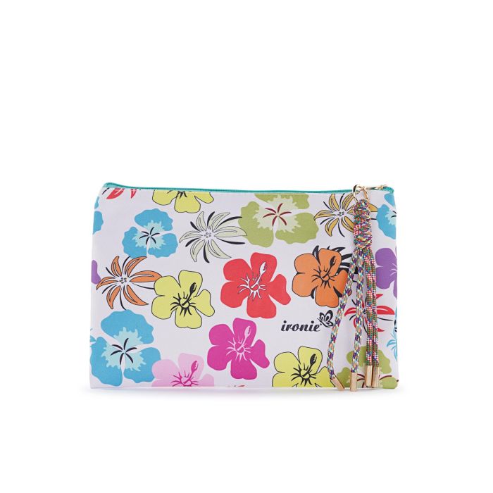 Pochette mare bianca da donna in tessuto con stampa fliori