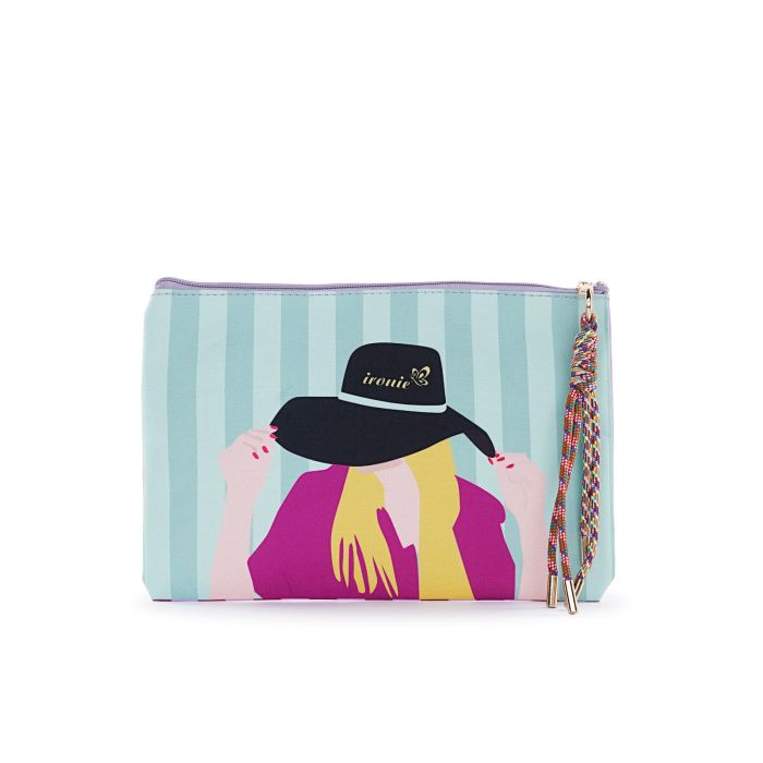 Pochette mare azzurra da donna in tessuto con stampa