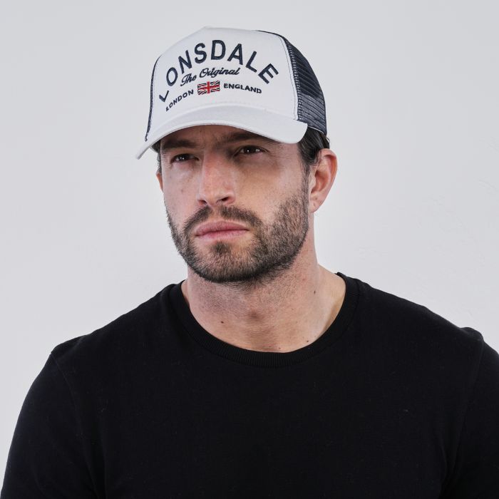 Cappellino bianco e blu da uomo con maxi logo