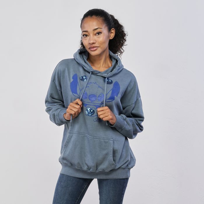 Felpa azzurra da donna con stampa cartoon Stitch