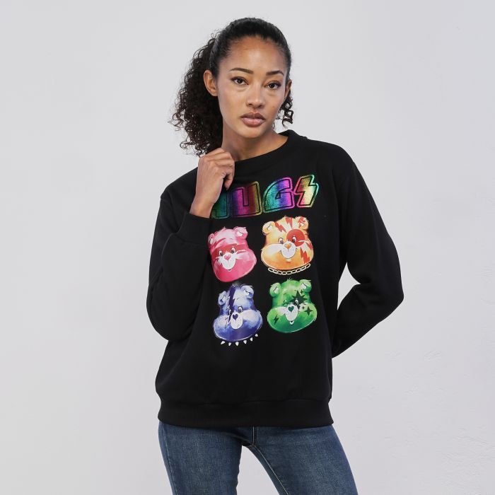 Felpa nera da donna con stampa cartoon