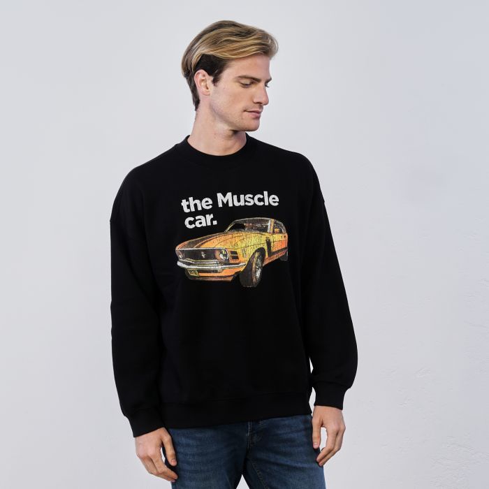 Felpa nera da uomo con stampa Ford