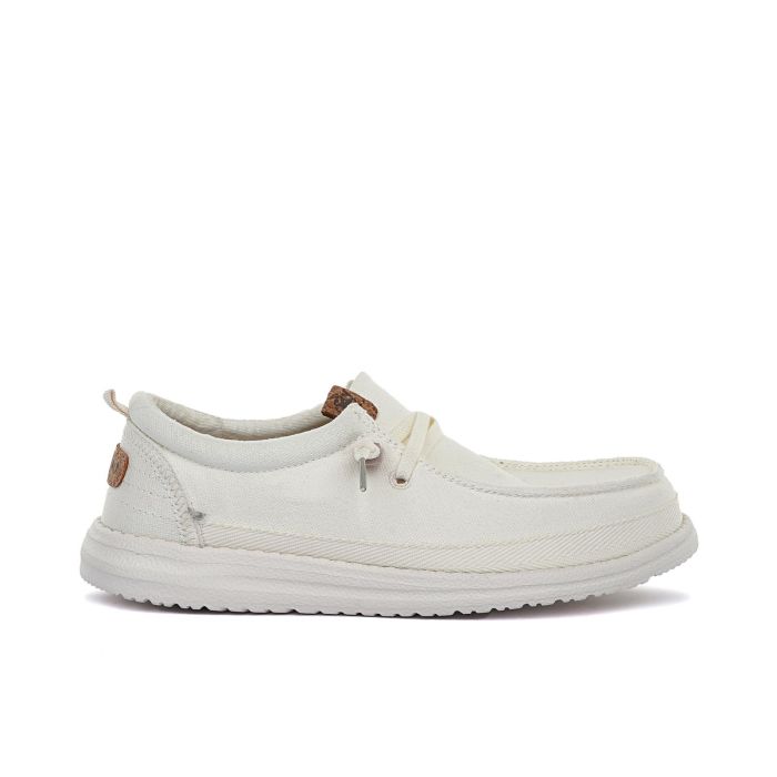 Slip-on bianche da donna in tela con lacci