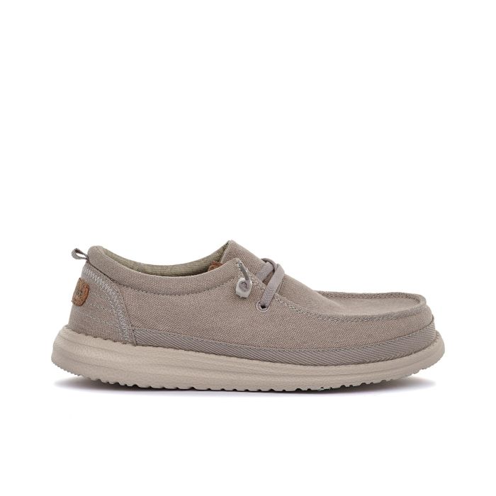Slip-on beige da donna in tela con lacci