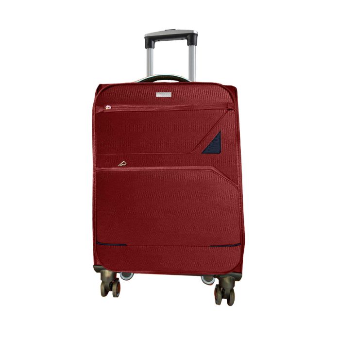 Trolley medio morbido rosso con quattro ruote e chiusura a lucchetto con combinazione