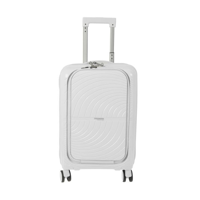 Trolley piccolo bianco con manico telescopico e chiusura a combinazione