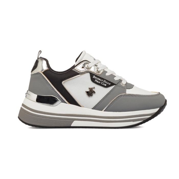 Sneakers grigie da donna con suola platform e dettaglio logo laterale