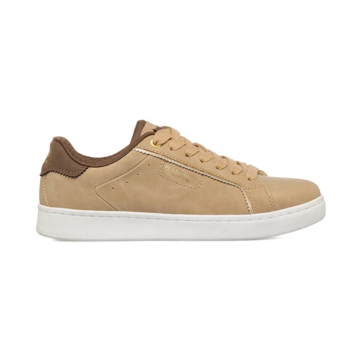 Sneakers beige da donna con lacci e scritta logo